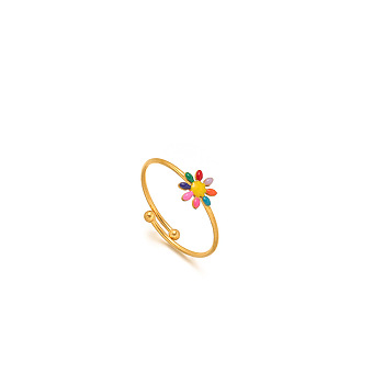 Daisy 304 Stainless Steel Enamel Open Cuff Rings for Women, Colorful, 6.5mm, Adjustable