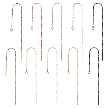 10 Pairs 5 Colors 304 Stainless Steel Stud Earring Finding, Ear Thread with Loops, Mixed Color, 109x0.7x0.25mm, Pin: 0.7mm, 2 Pairs/color