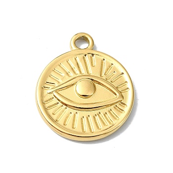 Ion Plating(IP) 304 Stainless Steel Pendants, Flat Round with Eye Charm, Real 18K Gold Plated, 20x17x2mm, Hole: 2mm