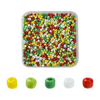 50G 5 Colors Christmas Theme Opaque Colours Glass Seed Beads, Round, Mixed Color, 3mm, Hole: 1mm, 10g/color