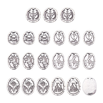 Fashewelry 70Pcs 7 Style Tibetan Style Alloy Links Connectors, Flat Round & Oval, Antique Silver, 10pcs/style