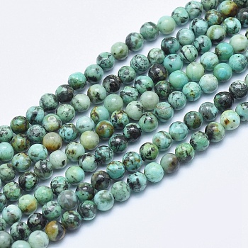 Natural African Turquoise(Jasper) Beads Strands, Round, 4mm, Hole: 1mm, about 87pcs/strand, 15.7 inch(40cm)