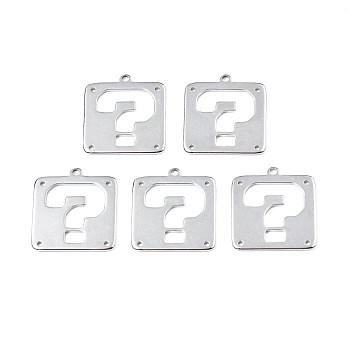 201 Stainless Steel Chandelier Component Links, Laser Cut, Square with Question Mark, Stainless Steel Color, 25x23.5x1.5mm, Hole: 1.2mm & 2mm