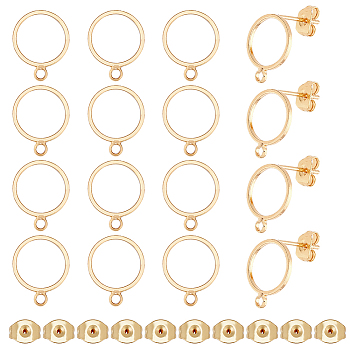 30Pcs Brass Stud Earring Findings, with Loop, 30Pcs Brass Ear Nut, Real 18K Gold Plated, 5~12.5x3.5~10x2.5mm, Hole: 0.8~1.4mm, Pin: 0.7mm