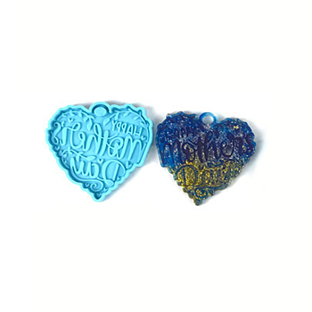 Mother's Day Theme DIY Pendant Silicone Molds, Resin Casting Molds, For UV Resin, Epoxy Resin Jewelry Making, Heart, Deep Sky Blue, 74.5x78.5x7mm, Hole: 6.5x8.5mm