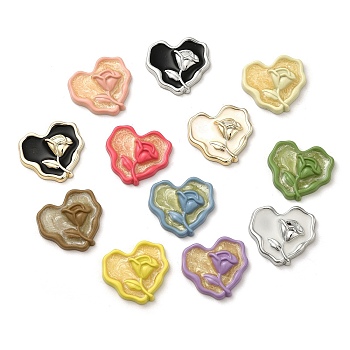 Valentine's Day Opaque Resin Cabochons, for Jewelry Making, Mixed Color, Heart with Rose, 21x23x4.5mm