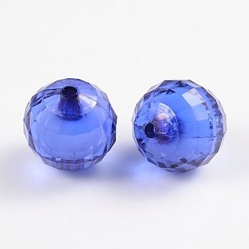 Transparent Acrylic Beads, Bead in Bead, Faceted, Round, Medium Blue, 20mm, Hole: 2mm, about 110pcs/500g