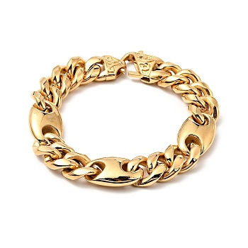 Ion Plating(IP) 304 Stainless Steel Coffee Bean Link Chain Bracelet for Men Women, Golden, 8-1/2 inch(21.7cm)