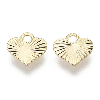 Brass Charms, Nickel Free, Textured, Heart, Real 18K Gold Plated, 7x7.5x0.3mm, Hole: 1.4mm