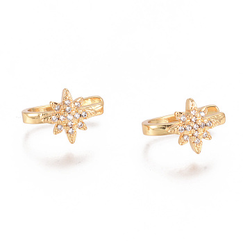 Golden Plated Brass Micro Pave Cubic Zirconia Cuff Earrings, Long-Lasting Plated, Star, Clear, 14.2x10.2x1.5~8.8mm