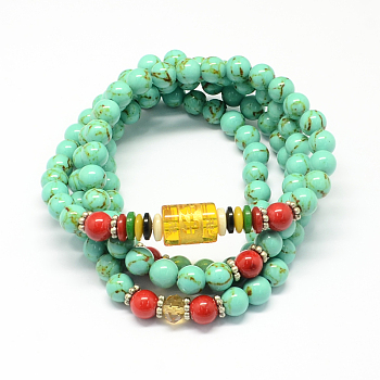 4-Loop Wrap Buddha Meditation Yellow Jade Beaded Bracelets, Buddhist Necklaces, Aquamarine, 700x6mm, 108pcs/strand, about 27.5 inch