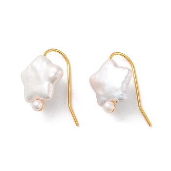 Star Natural Pearl Dangle Earrings for Women, with Sterling Silver Findings, Real 18K Gold Plated, 20~23x13~14mm