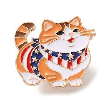 Independence Day Enamel Brooches, Light Gold Alloy Lapel Pin Backs for Backpack Clothes, Sandy Brown, Cat Shape, 26x29.5mm