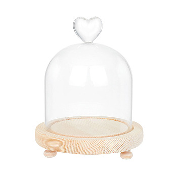High Borosilicate Glass Dome Cover, Heart Decorative Display Case, Cloche Bell Jar Terrarium with Feet Wood Base, Clear, 100x130mm