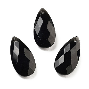 Natural Obsidian Pendants, Faceted Teardrop Charms, 24x12.5x6mm, Hole: 1.2mm