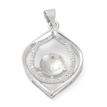 Platinum Plated Brass Pendant Cabochon Settings, Pearl Basket Pendant Prongs Mounting Settings, Leaf, Tray: 6.7mm, 26.5x18.5x5.9mm, Hole: 4.5x3.5mm