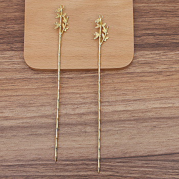 DIY Jewelry Accessories, Bamboo Leaf Alloy Hair Stick Findings, with Loop, Golden, 142x15mm
