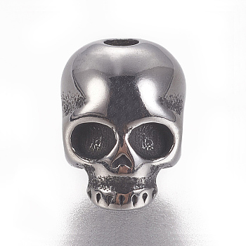 304 Stainless Steel Beads, Skull, Antique Silver, 8x6x6mm, Hole: 1.6mm