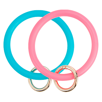 Gorgecraft Silicone Bangle Keychains, with Alloy Spring Gate Rings, Light Gold, Camellia & Dark Cyan, 115mm, 2 colors, 1pc/color, 2pcs/set