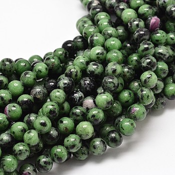 Natural Ruby in Zoisite Round Bead Strands, 6mm, Hole: 1mm, about 62pcs/strand, 15.5 inch