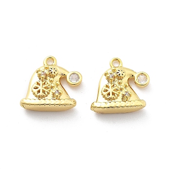 Brass Micro Pave Cubic Zirconia Pendants, Real 18K Gold Plated Charms, Christmas Themes, Hat, 13x15x5mm, Hole: 1.4mm