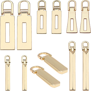BENECREAT 18Pcs 6 Style Zinc Alloy Replacement Zipper Pull Tabs, for Suitcase, Bag, Rectangle, Light Gold, 3pcs/style