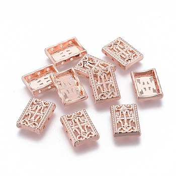 Alloy Multi-Strand Links, Rectangle, Rose Gold, 17x12.5x4mm, Hole: 1mm