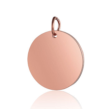 201 Stainless Steel Pendants, Manual Polishing, Flat Round, Stamping Blank Tag, Rose Gold, 20x1.5mm, Hole: 3.5mm