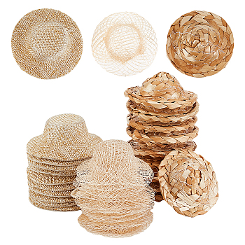 AHADERMAKER 30Pcs 3 Style Doll Straw Hat, Mini Hand Knitting Hat, for DIY Crafts Jewelry Accessories Craft Decoration, Mixed Color, 51~255x15~21mm, 10pcs/style