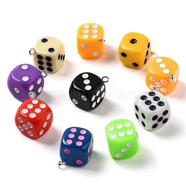 Platinum Mixed Color Dice Iron+Resin Pendants