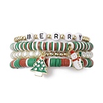 4Pcs 4 Style Polymer Clay Stretch Bracelets Set, Glass Stackable Christmas Bracelets for Women, Mixed Color, Inner Diameter: 2-1/8~2-1/4 inch(5.5~5.6cm), 1pc/style(X1-BJEW-TA00496)