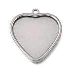 304 Stainless Steel Pendant Cabochon Settings, Heart, Non-open Back Settings, Stainless Steel Color, Tray: 21x20mm, 25.5x23x2mm, Hole: 1.6mm(STAS-F365-01D-P)
