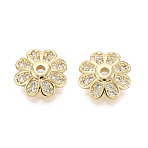 Brass Micro Pave Clear Cubic Zirconia Bead Caps, Flower, Real 18K Gold Plated, 10x3mm, Hole: 1.4~1.5mm(KK-Q071-14G-02)