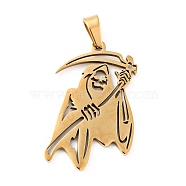 201 Stainless Steel Pendants, Death, Golden, 35x23x1.5mm, Hole: 7x4mm(STAS-E015-15G)