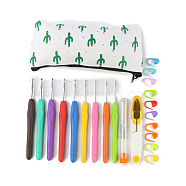 DIY Knitting Tool Kits, Including Crochet Hook & Needle, Stitch Marker, Scissor, Cactus Pattern Zipper Storage Bag, Mixed Color, Packing: 19x5x7cm(PW23092325332)
