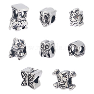 8Pcs 8 Style 304 Stainless Steel European Beads, Large Hole Beads, Bear & Tortoise & Monkey, Mixed Color, 9.5~15x8~15x8~12mm, Hole: 4.5~5mm, 1pc/style(STAS-UN0040-31)