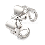 Bowknot Brass Open Cuff Rings for Women, Platinum, 11mm, Inner Diameter: Adjustable(RJEW-B062-02P)