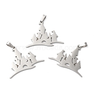 304 Stainless Steel Pendants, Castle Charm, Stainless Steel Color, 24.5x32.5x1.5mm, Hole: 6.5x3.5mm(STAS-R122-13P)