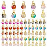 100Pcs 10 Color Spray Painted Crackle Glass Pendant, with Golden Iron Findings, Round Charms, Mixed Color, 18x10mm, Hole: 2.5mm, 10Pcs/color(PALLOY-AB00225)