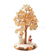 Christmas Natural Yellow Quartz Chips Tree Decorations, Snowman Resin Base with Copper Wire Feng Shui Energy Stone Gift for Home Office Desktop, 60.5x115mm(DJEW-K028-01D)