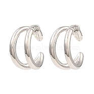 Rack Plating Brass Double Line Cuff Earrings, with Cubic Zirconia, Long-Lasting Plated, Lead Free & Cadmium Free, Platinum, 15x14x8mm(EJEW-D069-09P)