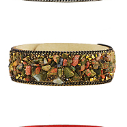 Flannelette Snap Bracelets, with Alloy Button and Natural Gemstone, Light Goldenrod Yellow, 65mm(2-1/2 inch)(BJEW-N0011-003D)