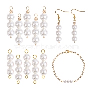 10Pcs Triple Shell Pearl Round Beaded Connector Charms, with Golden 304 Stainless Steel Ball Head Pins & Iron Eye Pin & Brass Beads, White, 30.3~30.4x8mm, Hole: 2mm(PALLOY-SW00003-10)