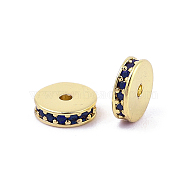 Rack Plating Brass Micro Pave Cubic Zirconia Beads, Long-Lasting Plated, Lead Free & Cadmium Free, Flat Round/Disc, Real 18K Gold Plated, Prussian Blue, 8x2.3mm, Hole: 1.2mm(KK-F879-16G-05)