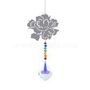 Metal Big Pendant Decorations, Hanging Sun Catchers, Chakra Theme K9 Crystal Glass, Peony, Colorful, 45cm(HJEW-PW0001-007F)