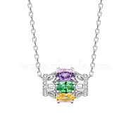 SHEGRACE Rhodium Plated 925 Sterling Silver Necklaces, Lantern Pendant with Multicolor AAA Cubic Zirconia, Pendant Necklaces, Platinum, 15.74 inch(JN629A)