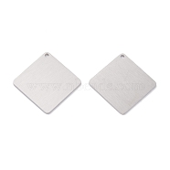 304 Stainless Steel Pendants, Stamping Blank Tag, Laser Cut, Double Side Drawbench Effect, Rhombus, Stainless Steel Color, 24.5x24.5x1mm, Hole: 1.4mm(STAS-O13-08G-P)