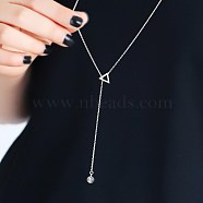 Brass Lariat Necklaces, Long Sweater Chain Necklaces, with Triangle & Round Charms, Platinum, 37 inch(94cm)(NJEW-BB65432)
