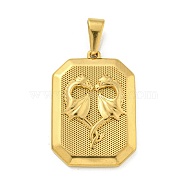 Ion Plating(IP) 304 Stainless Steel Pendants, Octagon with Double Dragon Charm, Golden, 35x24.5x5mm, Hole: 10x4.8mm(STAS-R231-12G)