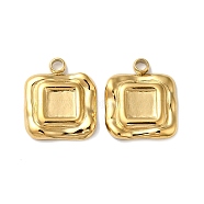 304 Stainless Steel Pendant Cabochon Settings, Square Charm, Real 18K Gold Plated, Tray: 4x4mm, 12x10x2mm, Hole: 1.5mm(STAS-Q252-24G)